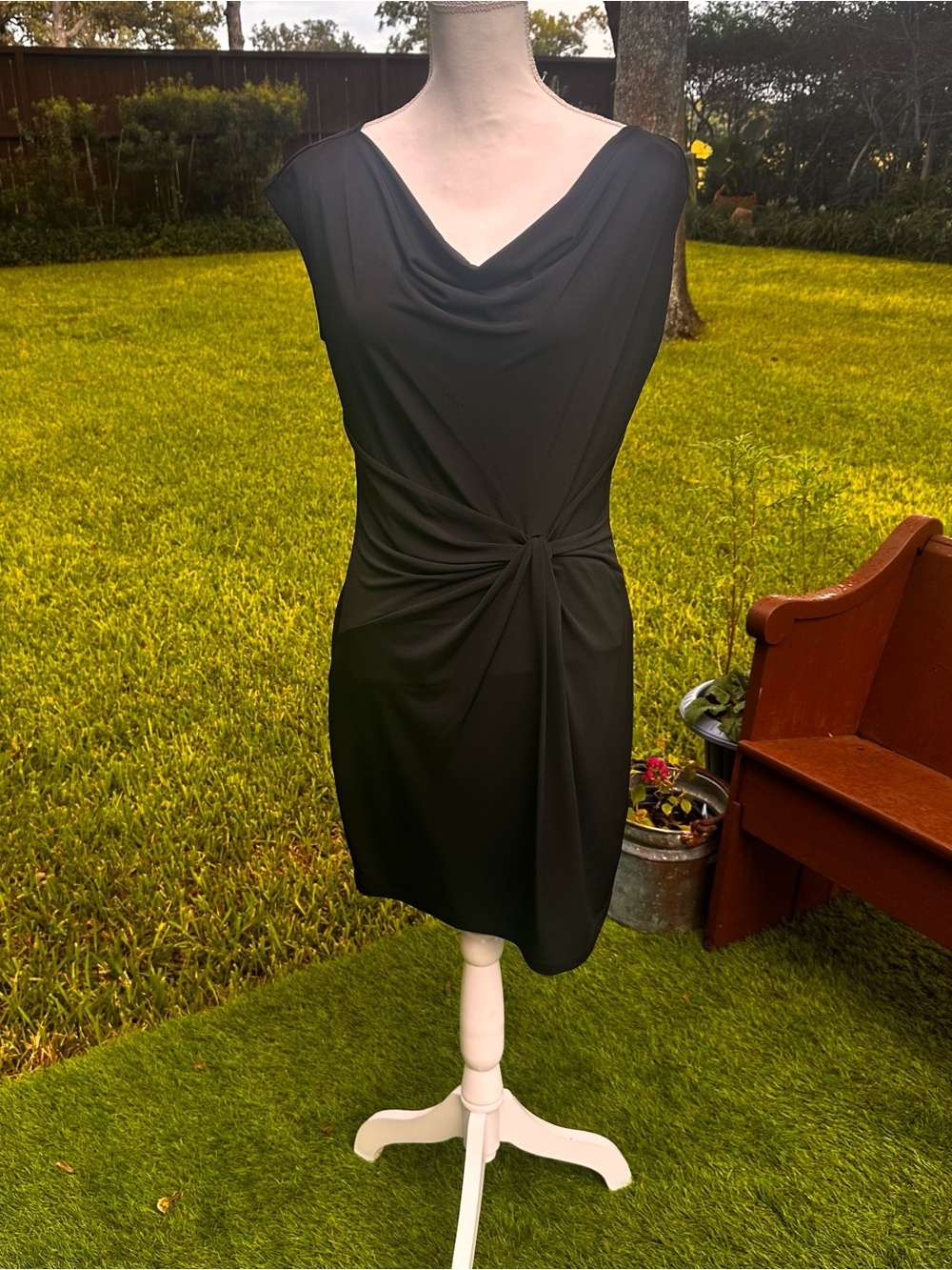Michael Kors Black Draped Knot-Front Midi Dress